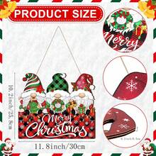 圣诞节欢迎木制标志，矮人冬季圣诞节悬挂标志农舍悬挂应用于家庭门廊前门室内室外花园节日装饰花环 - 彩色 - 查看 3