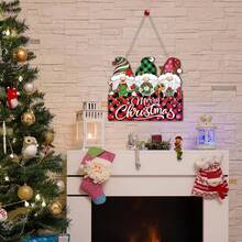 圣诞节欢迎木制标志，矮人冬季圣诞节悬挂标志农舍悬挂应用于家庭门廊前门室内室外花园节日装饰花环 - 彩色 - 查看 8