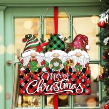 圣诞节欢迎木制标志，矮人冬季圣诞节悬挂标志农舍悬挂应用于家庭门廊前门室内室外花园节日装饰花环 - 彩色 - 查看 7