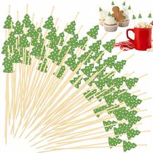 100 件装圣诞鸡尾酒签圣诞食物签圣诞老人雪人麋鹿圣诞树竹牙签开胃菜水果串三明治纸杯蛋糕开胃菜牙签 - 彩色 - 查看 2