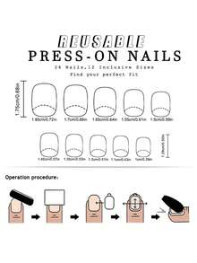 24 piezas de puntas de uñas cuadradas cortas y brillantes, con diseño de uñas francesas con purpurina verde navideña y cereza - Verde - Ver 4