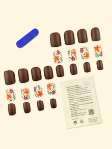 Y2K Cập nhật diện mạo của bạn 24 chiếc móng tay giả vuông ngắn màu nâu thời trang họa tiết chấm tròn hình lá làm đẹp phong cách đơn giản móng tay giả làm móng tay giả cho phụ nữ bộ nghệ thuật làm móng tay ngọt ngào, dễ thương, tối giản và thanh lịch với miếng dán móng tay giả có thể tháo rời phù hợp để đeo trong ngày lễ, tiệc tùng, bạn bè, hẹn hò, đeo hàng ngày - màu nâu - Xem 2