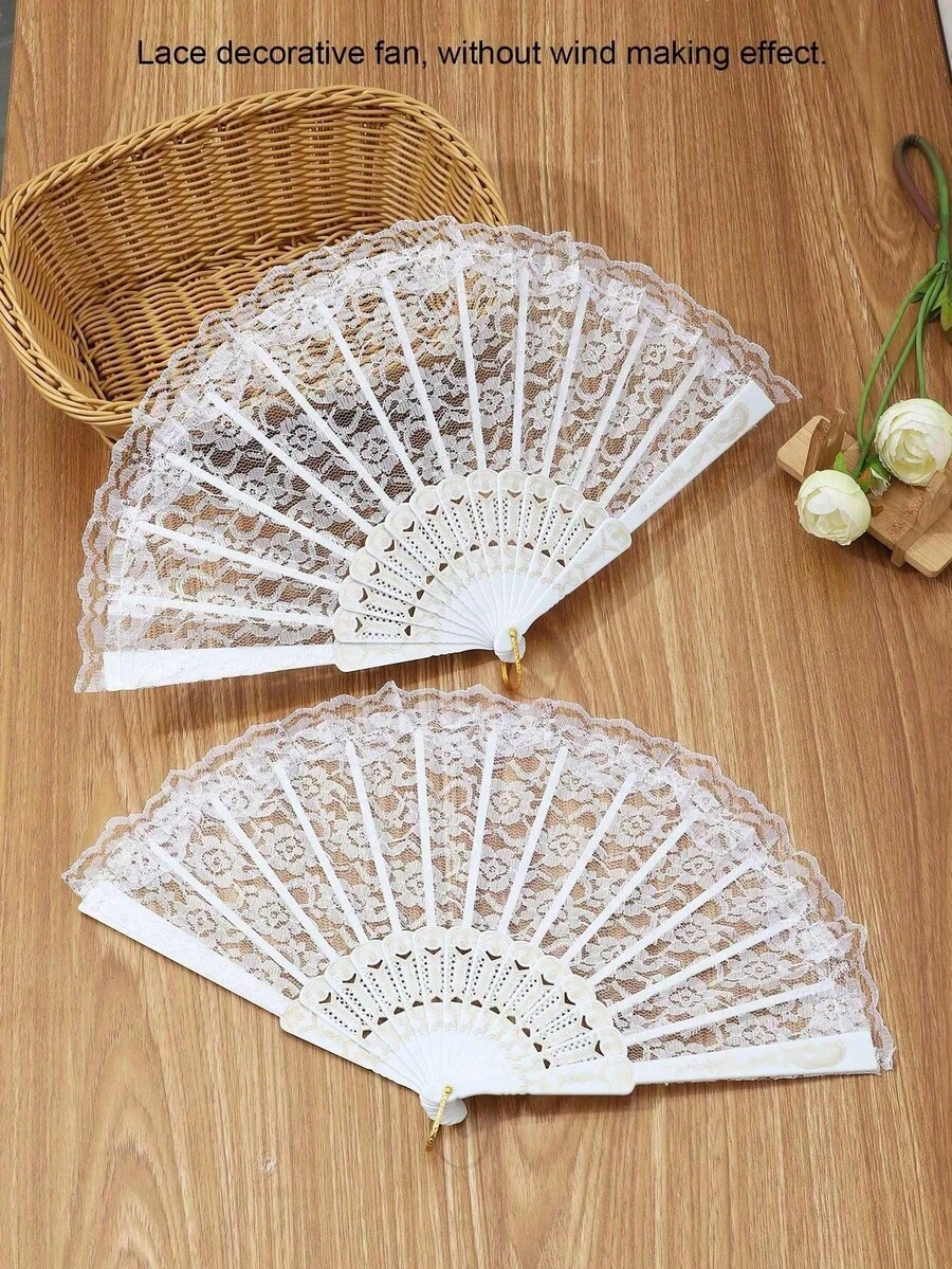 蕾丝扇子，手扇，折扇，女式可折叠手扇，中国风花舞会折叠手扇，时装表演服装配饰道具，手扇蕾丝折叠扇，女式散装，带欧根纱袋，蕾丝折叠手扇，欧式复古扇子，新娘舞蹈道具，婚礼派对礼物，舞蹈茶会