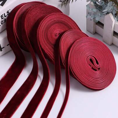 1pc 4.57m/15ft Wine Red Single-Sided Non-Stretch Colorful Flocked Ribbon, Flocked Satin Ribbon, Flocking Satin Ribbon For Bow DIY Apparel (Actual Length May Vary Due To Handmade Measurement)