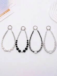 1 件奢华手工串珠手机挂绳吊饰，水钻装饰，多功能圆形或方形扣，随机发货 - 彩色 - 查看 2