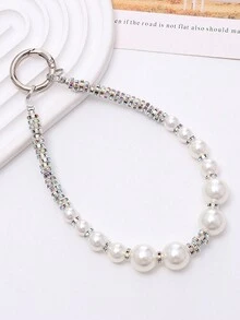 1 件奢华手工串珠手机挂绳吊饰，水钻装饰，多功能圆形或方形扣，随机发货 - 彩色 - 查看 4