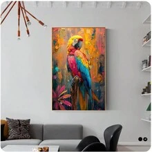 1 件精美动物鹦鹉油画帆布印刷海报帆布画抽象墙艺术画适用于客厅装饰壁画无框 - 彩色 - 查看 2