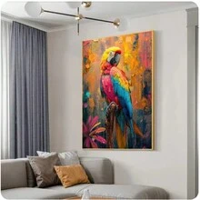 1 件精美动物鹦鹉油画帆布印刷海报帆布画抽象墙艺术画适用于客厅装饰壁画无框 - 彩色 - 查看 1