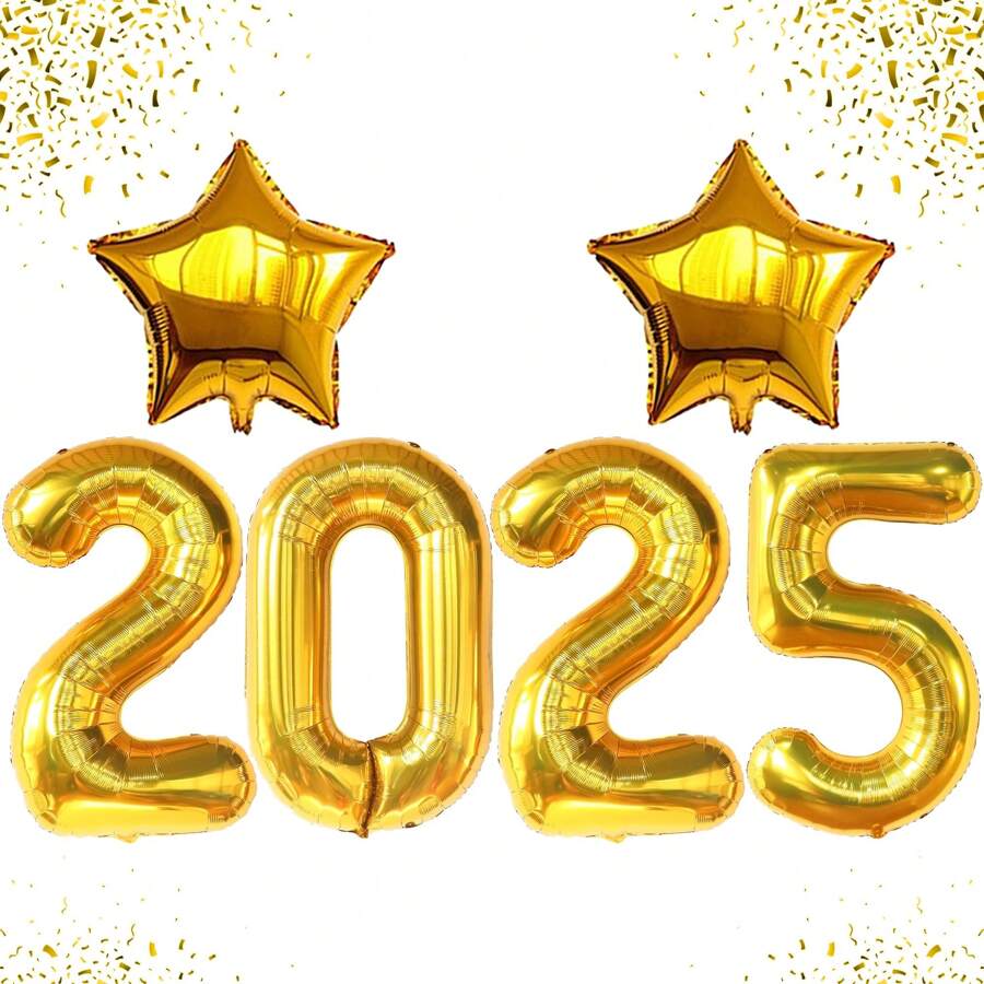 2025 Ballonnummers Goud 32 Inch Goud 2025 Ballonnen Met Zwarte Ster Ballonnen Voor
