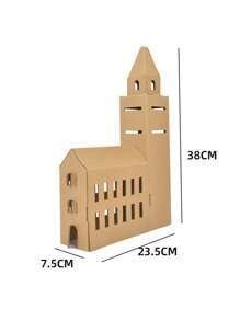 1pc DIY Handmade Decoration Paper House Patchwork House Toy Colouring Paper Box House Christmas Cardboard House - Brown - View 6