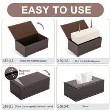 Premium Fashion PU Leather Tissue Box Holder, Black With Cover, Rectangular Napkin Paper Tissue Dispenser For Home Office Car, Decorative Container With Magnetic Bottom (Brown) Home Bathroom Decor Bathroom Organizer Fall Decor Back To School - Coffee Brown - View 7