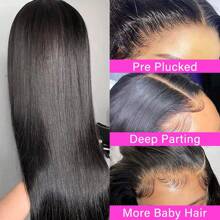 Glueless HD Lace Front Wigs Human Hair Pre Plucked Bleached Knots With Baby Hair 180 Density 4x4 Straight Lace Closure Wigs For Women Natural Black Color - Natural & Black - View 3