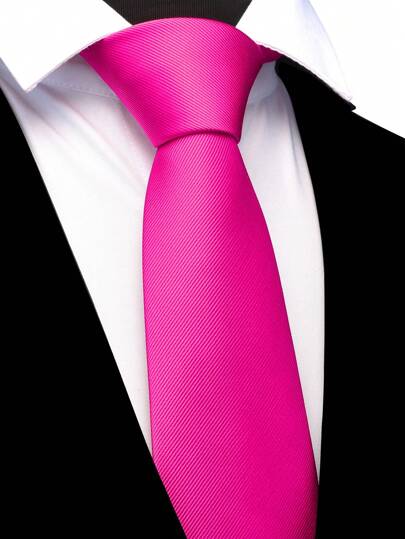 1pc Men 3.1 Inch Wide Ribbed Hot Pink Tie, Suitable For Wedding Party Formal Event Men Necktie