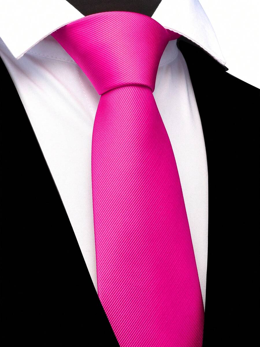 1pc Men 3.1 Inch Wide Ribbed Hot Pink Tie, Suitable For Wedding Party Formal Event Men Necktie - Hot Pink - View 1