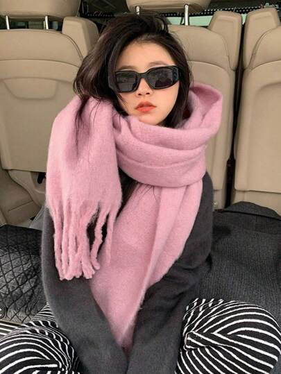 1 pieza Bufanda/chal suave y esponjoso con flecos para mujer, cálido y cómodo para uso al aire libre y diario, diseño casual y elegante, para otoño/invierno