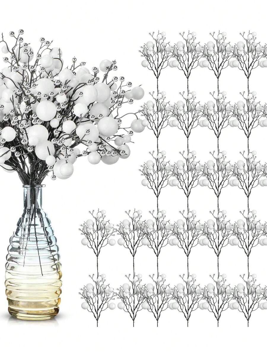 1 件人造圣诞浆果树枝、电镀水果、圣诞树装饰道具、圣诞节、新年人造装饰、家居 DIY 装饰 - 彩色 - 查看 1