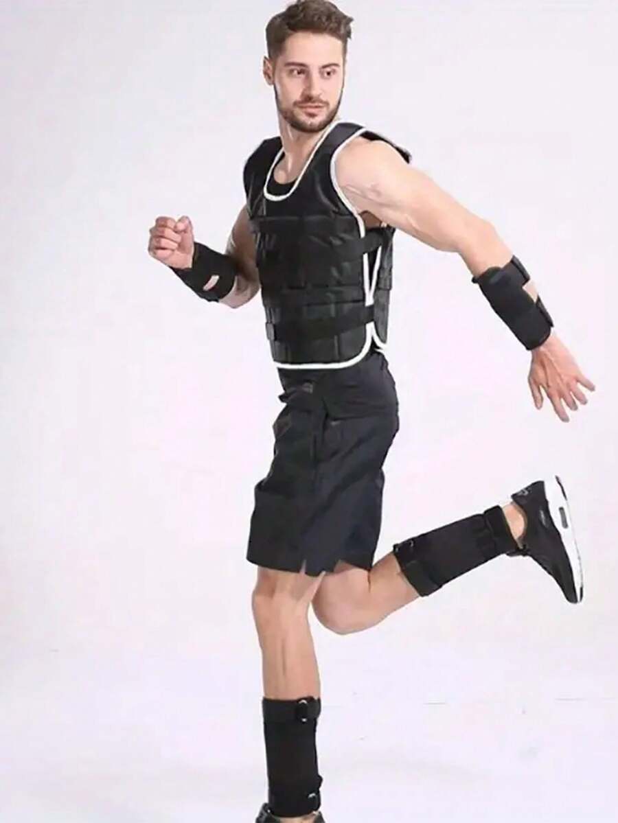 1 对可调节脚踝负重器，用于增强锻炼效果，1 公斤，透气网眼面料，双环扣闭合，减震泡沫衬里 - 黑色 - 查看 1