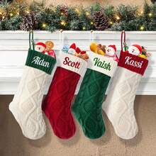 1PC Skarpety świąteczne spersonalizowane, niestandardowe imię rodzinne skarpety świąteczne, 18" duże dzianinowe skarpety wiszące na kominek świąteczny z haftem nazwy na świąteczną rodzinną dekorację przyjęcia