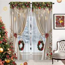 2 chiếc rèm cửa trang trí tinh tế theo chủ đề Giáng sinh, lắp đặt túi treo, chất liệu polyester, thích hợp cho phòng khách, phòng ngủ, phòng học, phòng ăn, nhà bếp, thiết kế đồ trang trí nhà độc đáo - Màu trắng kem - Xem 9