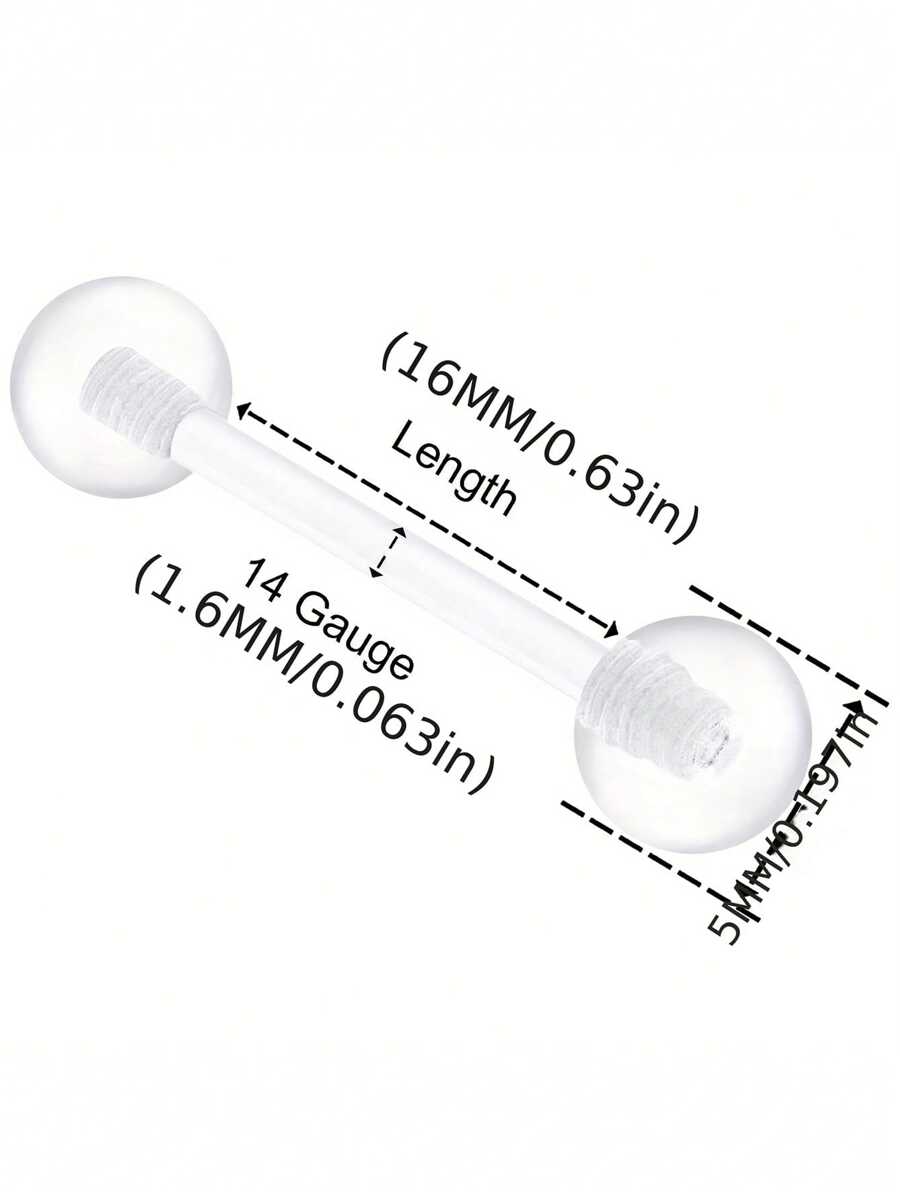 CIZME 20pcs Plastic Tongue Rings Nipple Barbells 16mm Acrylic Clear UV