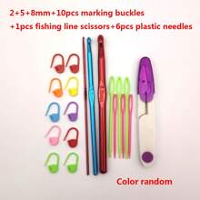 14/20 pièces set de crochets en aluminium, taille 2 mm-10 mm, comprend crochets, ciseaux à laine, marqueurs, aiguilles en plastique, couleurs aléatoires, idéal pour les débutants, outils de tricot