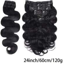 BINF Body Wave 8Pcs Clip In Human Hair Extensions With 18 Clips Brazilian 120g/Set Virgin Hair Clip Ins Human Hair Extensions For Women 8-24 Inches  Soft Feel Hair Natural Color - Natural Black - 查看 2