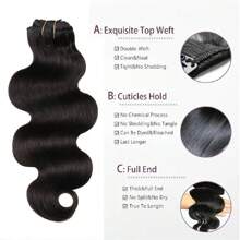 BINF Body Wave 8Pcs Clip In Human Hair Extensions With 18 Clips Brazilian 120g/Set Virgin Hair Clip Ins Human Hair Extensions For Women 8-24 Inches  Soft Feel Hair Natural Color - Natural Black - 查看 9