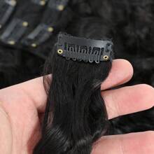 BINF Body Wave 8Pcs Clip In Human Hair Extensions With 18 Clips Brazilian 120g/Set Virgin Hair Clip Ins Human Hair Extensions For Women 8-24 Inches  Soft Feel Hair Natural Color - Natural Black - 查看 6