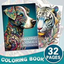 1 Book Of Amazing Animal Coloring Book For Adult , Women ,Men And Teens - With 32 Pages Coloring Images - Art Supplies For Stress Relief , Relaxing , Reflecting And Decompressing - Ideal Christmas Gift Back To School,Mother's Day,Mom's Gift,Back To School,School Supplies