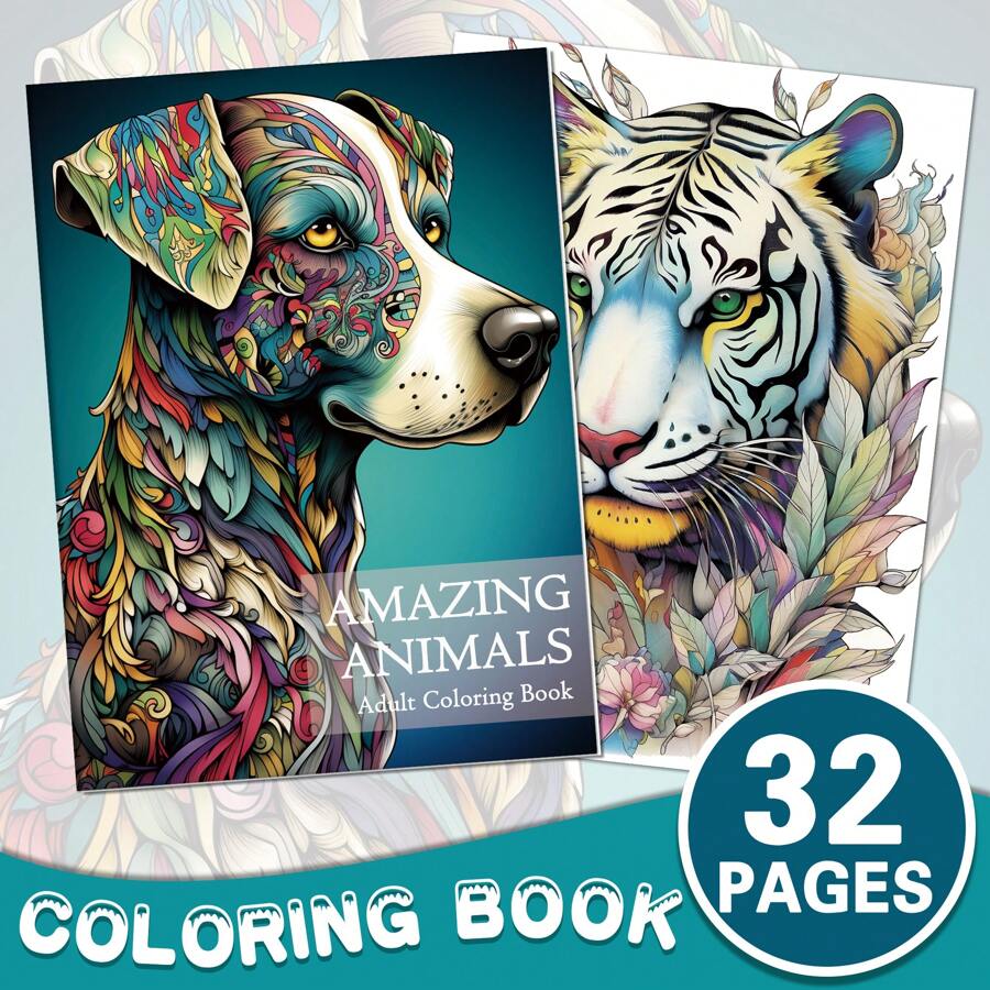 1 Book Of Amazing Animal Coloring Book For Adult , Women ,Men And Teens - With 32 Pages Coloring Images - Art Supplies For Stress Relief , Relaxing , Reflecting And Decompressing - Ideal Christmas Gift Back To School,Mother's Day,Mom's Gift,Back To School,School Supplies