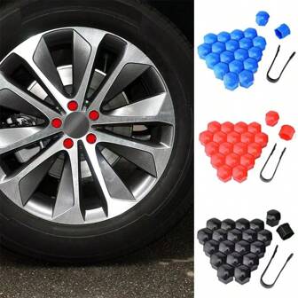 20PCS 17/19/21mm Wheel Lug Nut Cover Bolt Caps,Vinyl Lug Bolt Cover Auto Hub Screw Protection Anti Tool, VW Passat Tiguan Hex Nuts On Car Rims,With Removal Tool