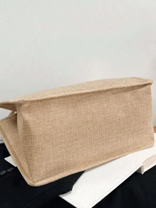 Bolso de mano de lino personalizado con flor, letra y corazón, bolsa de regalo personalizada, bolso tote de gran capacidad y diseño único, ligero - Caqui - Ver 7