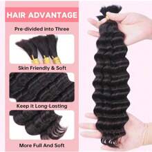 16-30 Inch Deep Wave Human Hair Bulks For Braiding Boho Braids Curly Human Hair Extensions Natural Color No Weft 3 Bundles/Pack 110g