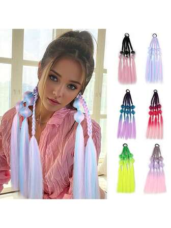 24 Inch Synthetic Fiber Hair 1pc Lantern Bubble Ponytail Hairpiece Extension Heat Purple Red Pink Blue Ombre Pink Ombre Green Multi-Color Festival Elastic Band Lantern Bubble Braiding Hair Extension Ponytail Women's Hair Accessory For Women And Girls Daily Party Cosplay Holiday Y2K Used