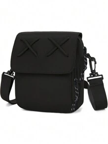 时尚单肩包斜挎包校园风圣诞节冬季秋季圣诞礼物男士包单肩包侧包徒步旅行男士礼物礼物学生旅行节日感恩节大容量多功能户外单肩包夏季返校包斜挎包春季学校用品钱包单肩包邮差包 - 黑色 - 查看 2