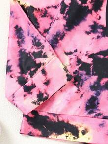 2件套女童情人节爱心扎染印花上衣和裤子套装，长袖设计，适合春秋季节穿着，也适合儿童户外活动。 - 粉色 - 查看 5