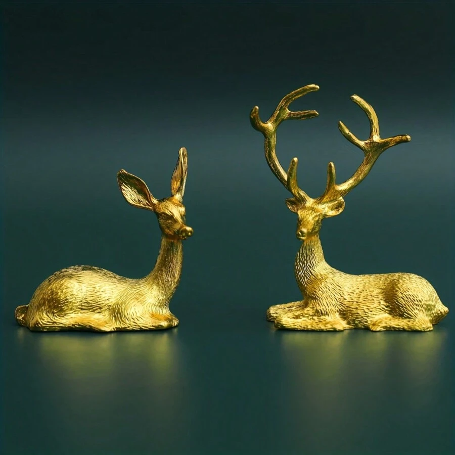 1/2 cái/bộ Đồ trang trí hươu vàng tinh xảo - Tượng kim loại nghệ thuật thanh lịch dùng để trang trí kệ sách, nhà cửa, phòng khách, tủ văn phòng - Ý tưởng quà tặng hoàn hảo cho bàn phòng, lối vào, ngày lễ tình nhân, giáng sinh, năm mới - Vàng - Xem 1
