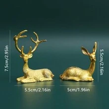 1/2 cái/bộ Đồ trang trí hươu vàng tinh xảo - Tượng kim loại nghệ thuật thanh lịch dùng để trang trí kệ sách, nhà cửa, phòng khách, tủ văn phòng - Ý tưởng quà tặng hoàn hảo cho bàn phòng, lối vào, ngày lễ tình nhân, giáng sinh, năm mới - Vàng - Xem 4