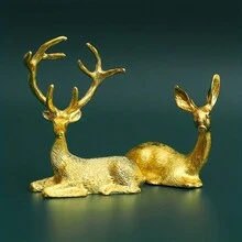 1/2 cái/bộ Đồ trang trí hươu vàng tinh xảo - Tượng kim loại nghệ thuật thanh lịch dùng để trang trí kệ sách, nhà cửa, phòng khách, tủ văn phòng - Ý tưởng quà tặng hoàn hảo cho bàn phòng, lối vào, ngày lễ tình nhân, giáng sinh, năm mới - Vàng - Xem 3