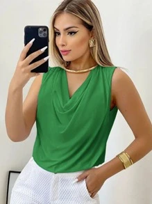 Women's Suplex Tank Top With Simple Boba Collar For Summer - Olive Green - View 1