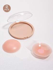 Bộ 2 miếng dán núm vú màu hồng có thể tái sử dụng + hộp đựng nắp tròn màu mơ, kem nâng ngực tự dính vô hình không dây, phụ kiện áo ngực và đồ lót để ngăn núm vú nhô ra - Hồng - Xem 2