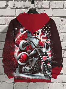 3D Santa Claus Print Fashionable Novelty Pattern Hooded Long Sleeve Sweatshirt For Men, Spring/Autumn Pullover Hoodie With Drawstring And Pockets