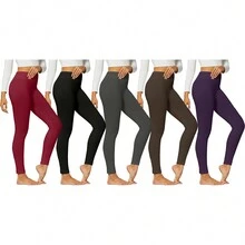 1 Piece Women's Ultra Soft Breathable Comfortable High-Waisted Fleece Lined Winter Warm Cozy Stretch Plus Sized Leggings, Cold Weather, Casual Wear, Lightweight, Everyday, Thermal, Stretchy, Durable, Stylish, Outdoor, Lounge - Burgundy - View 4