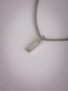 1pc Fashionable Rectangular Titanium Steel Engraved Number Year Pendant (1990-2024) Necklace, Classic Necklace For Men, Personalized Jewelry Gift For Graduation