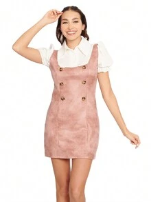 VERTICHE Vestido sweed combinado - Rosa - Ver 1