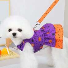 1pc Dog Cute Harness Skirt Set, Small Dog Dress With Halloween Style, Suitable For Small Dogs And Cats, Purple. - Purple - View 6