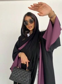 1 件纯色拼布优雅休闲服，精细针织，袖口拼布细致，面料工艺精良，优雅精致的感觉，时尚大方的开衫长袍 - 紫色 - 查看 4