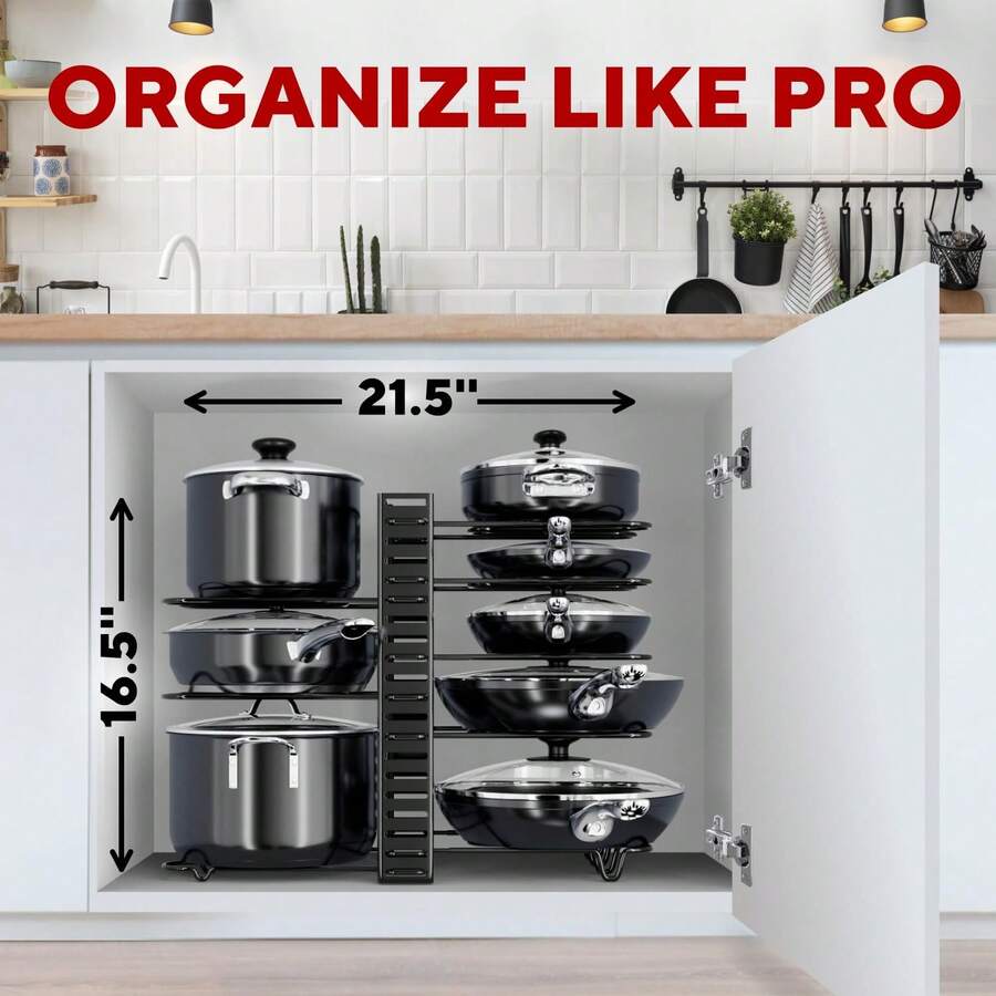 Pots And Pans Organizer Under 8Tier Adjustable Pan Organizer