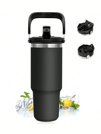 1pc 30oz Stainless Steel Glass Tumbler With Lid And Handle - Double Wall Insulated, Keeps Hot/Cold Coffee Cup, Leak-Proof, Great For Outdoor Adventure, All Season Water Bottle, Christmas Halloween Gift Back To School