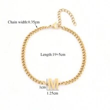 1条男士经典字母金色不锈钢链手链 - 金黃色 - 查看 2